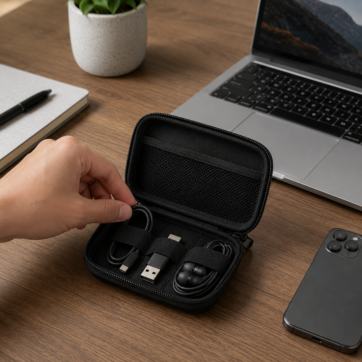 Mini Tech Accessory Organizer Case – Compact Cable, Charger & Earbud Storage Bag