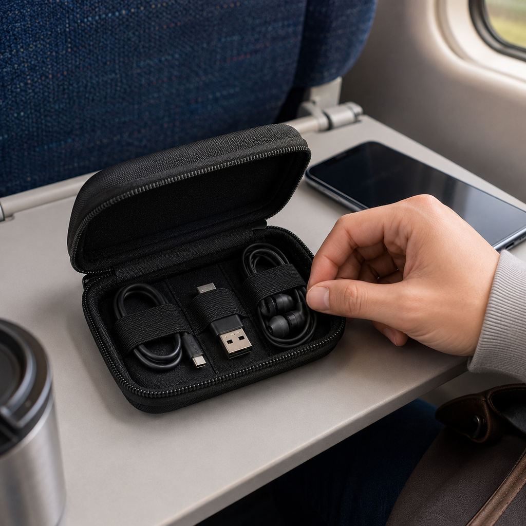 Mini Tech Accessory Organizer Case – Compact Cable, Charger & Earbud Storage Bag