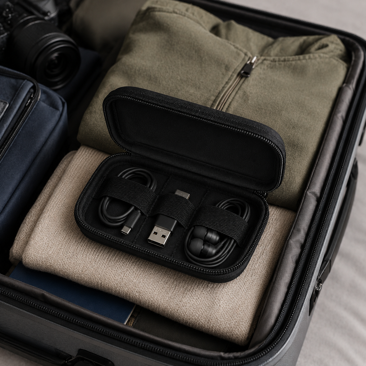 Mini Tech Accessory Organizer Case – Compact Cable, Charger & Earbud Storage Bag