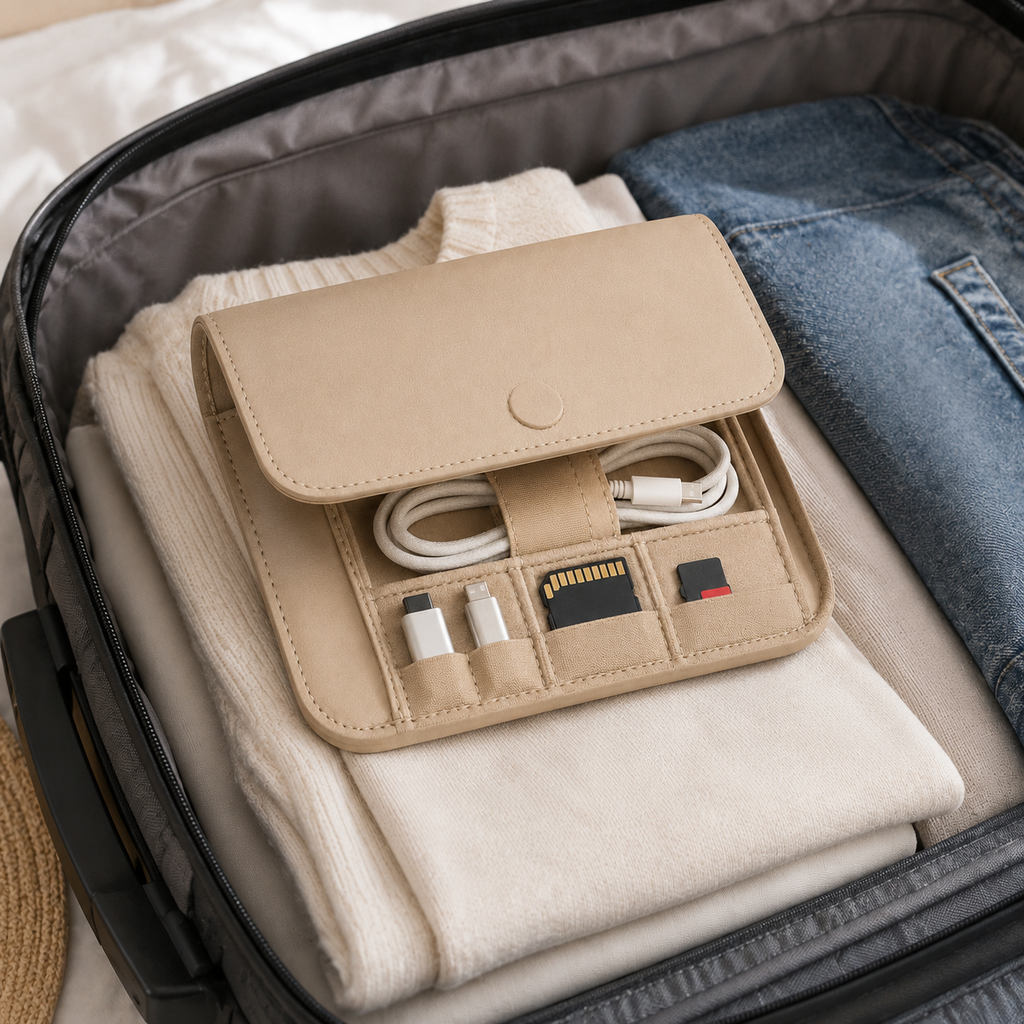 Compact Travel Tech Organizer for Cables & Adapters