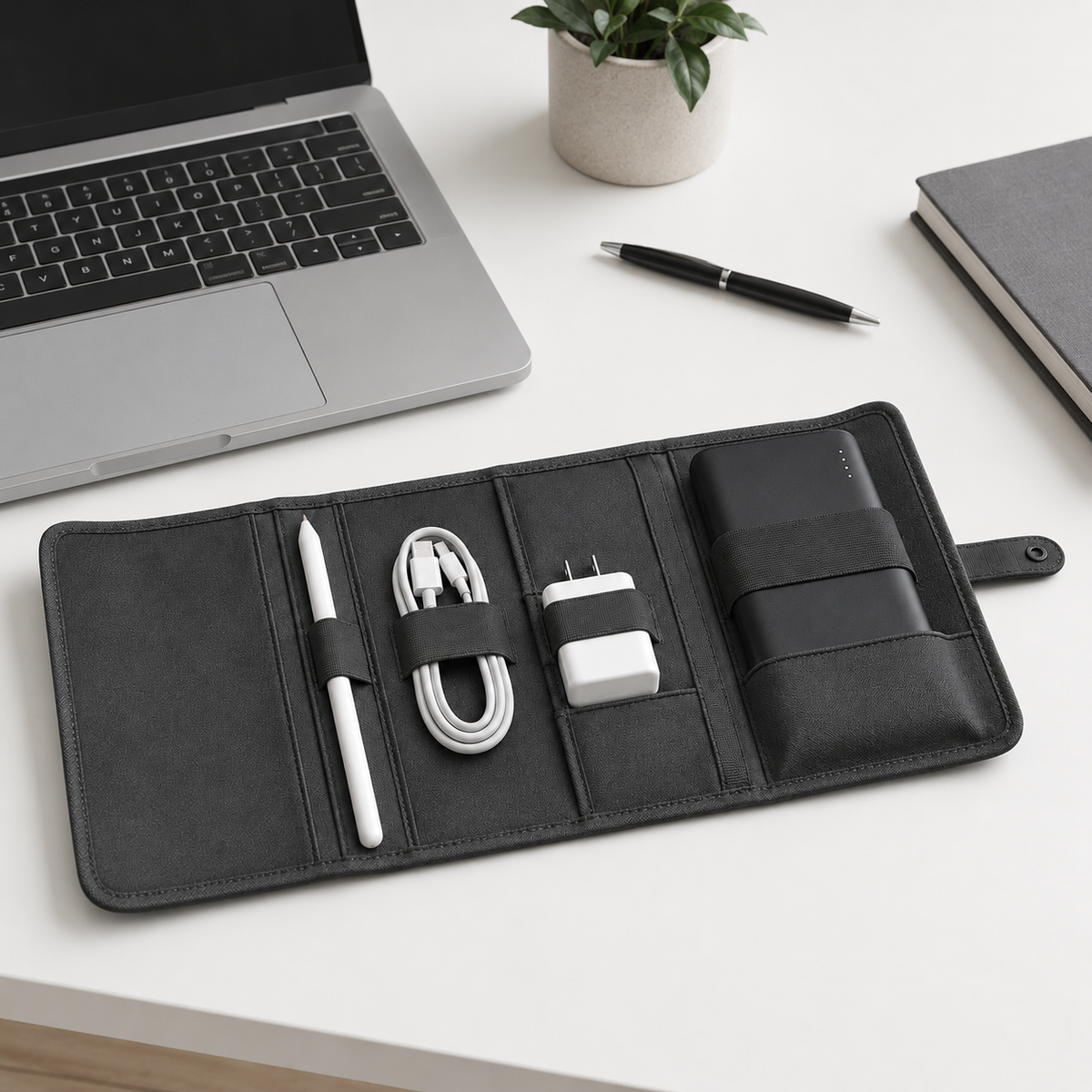 Roll-Up Tech Accessory Organizer – Portable Storage Wrap for Cables, Chargers & Power Banks